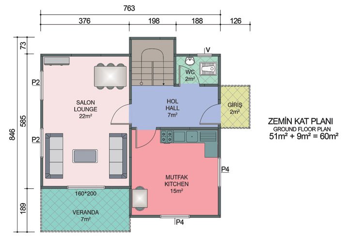 3+1 Çift Katlı Prefabrik Ev 118 m2