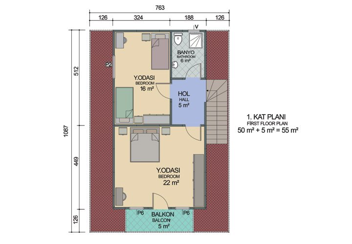 3+1 Çift Katlı Prefabrik Ev 134 m2