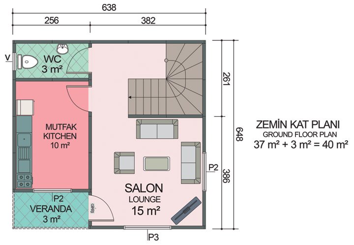 2+1 Çift Katlı Prefabrik Ev 82 m2