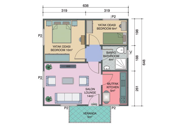 2+1 Tek Katlı Prefabrik Ev 45 m2
