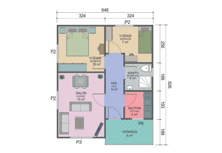 2+1 Tek Katlı Prefabrik Ev 53 m2