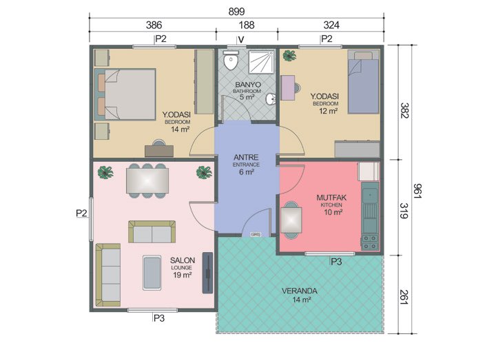 2+1 Tek Katlı Prefabrik Ev 84 m2