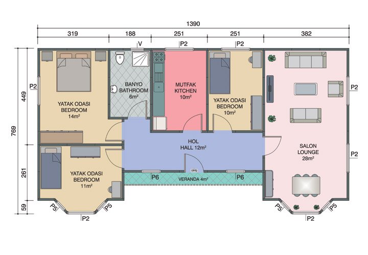3+1 Tek Katlı Prefabrik Ev 98 m2